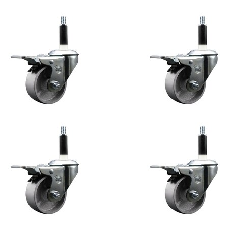 Service Caster 3'' Semi Steel Swivel 7/8'' Expanding Stem Caster Set Total Lock Brake, 4PK SCC-EXTTL20S314-SSS-78-4